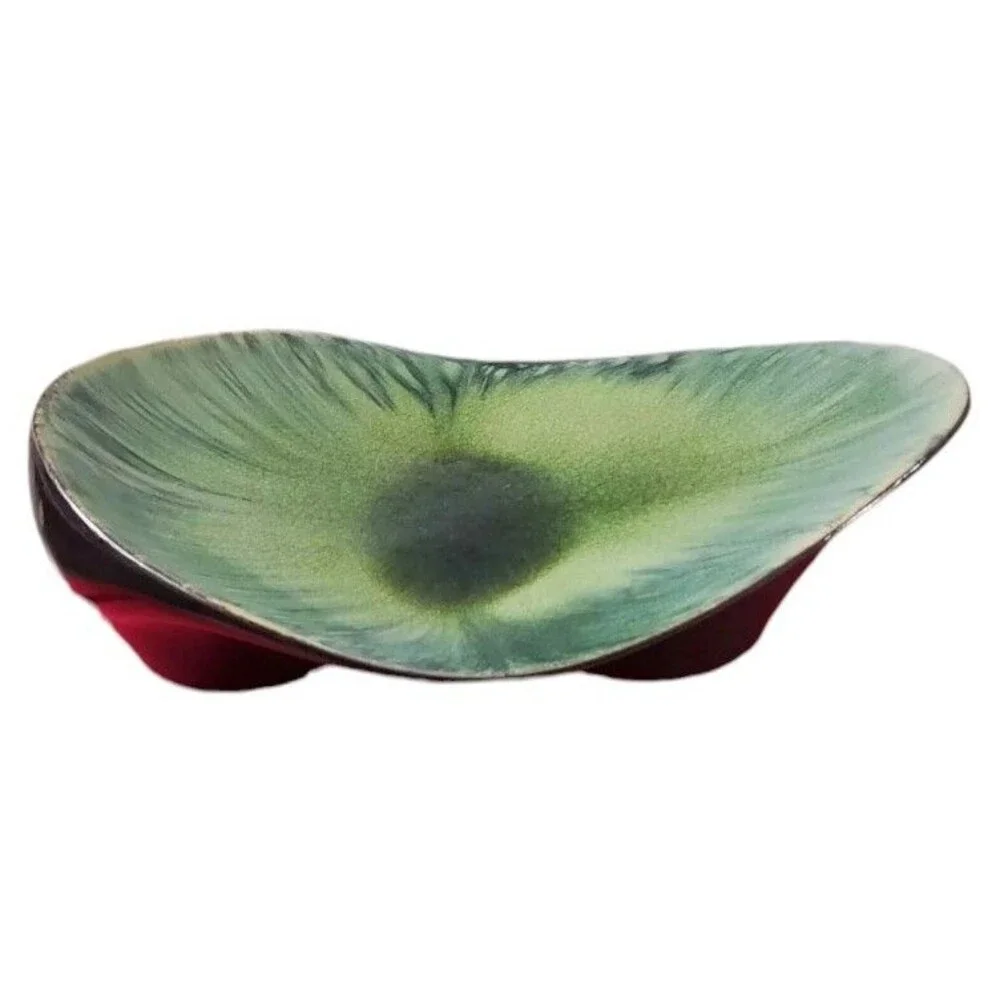 Pier 1 Sculpture Asymetrical Bowl Green Drip Glaze Centerpiece 14